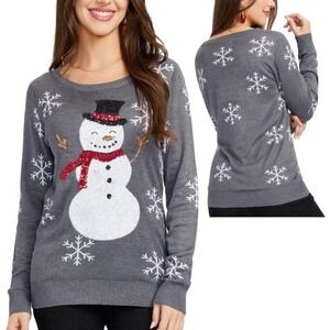 TIPSY ELVES Christmas Snowman Snowflake Sweater Gray Holiday Winter‎ Top XS NWOT